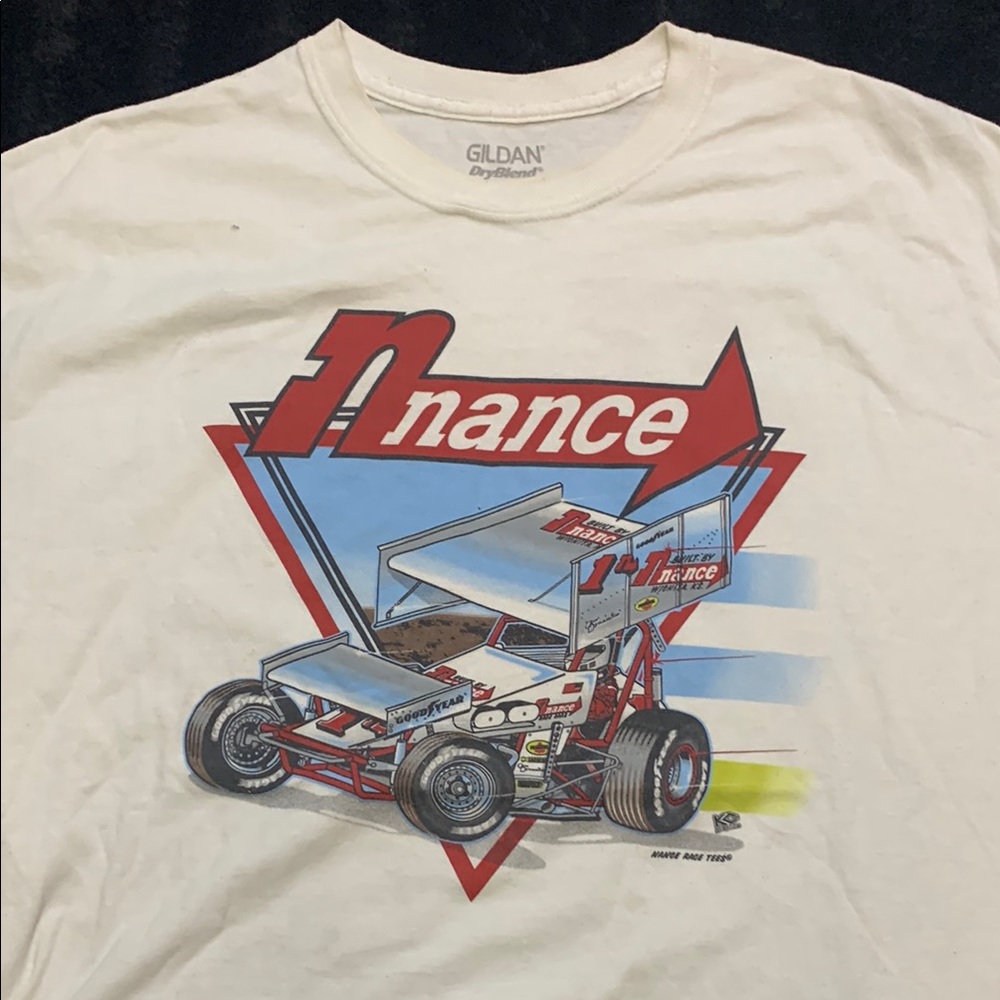 Gildan White Racing Graphic T-Shirt
